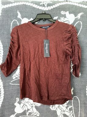 Veronica Beard Short-Sleeve Rust Ruched-Sleeve Tee